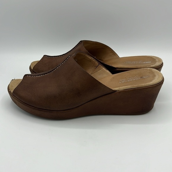 ROCKPORT BROWN LEATHER SIZE 11 WOMENS 3” HEEL SLIDE SANDALS - Picture 4 of 13
